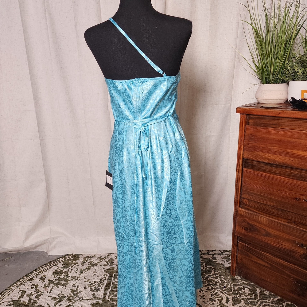 Lulu's Shimmering Aqua One-Shoulder Dress - Picture 3 of 3